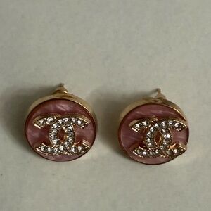 New upcycled CHANEL Pink and Gold Logo Earrings